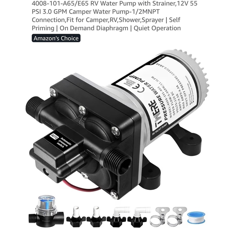 4008-101-A65/E65 12V 3.0‎ GPM RV Water Pump 55 PSI Diaphragm Strainer Kit Camper